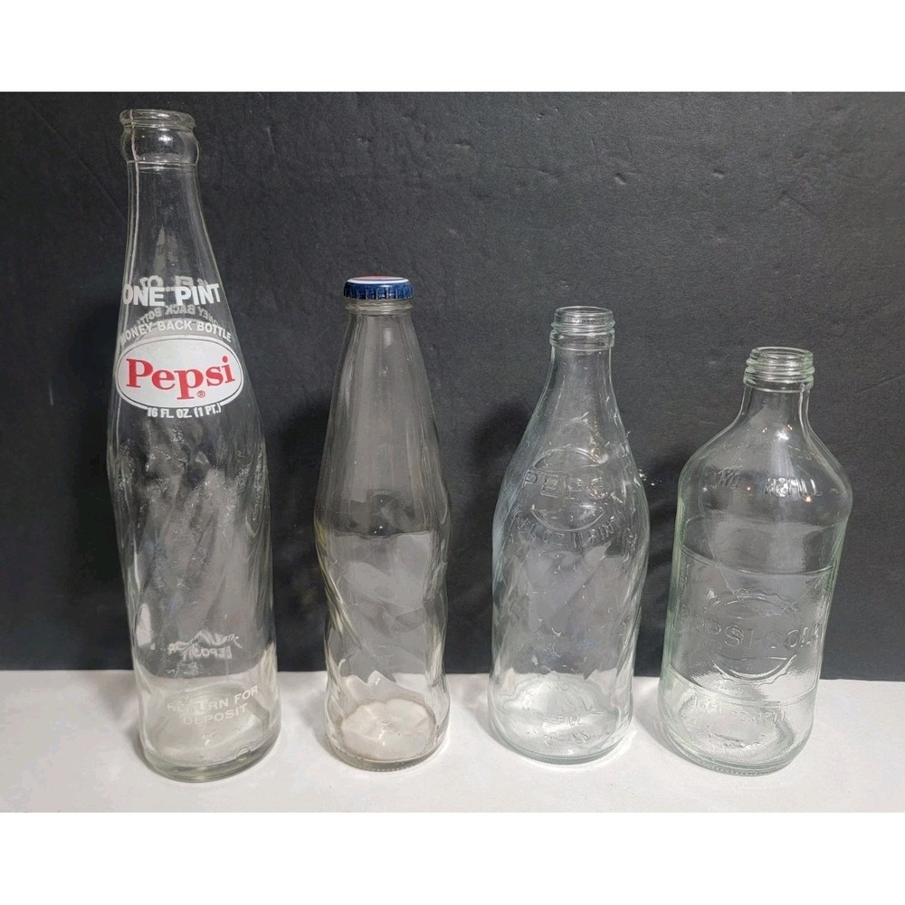 Vintage Pepsi-Cola Glass Soda Bottles Lot of 4 Mixed 16oz 10oz Advertising Soda